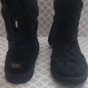Ugg Black Knit Booties w/Ribbon Back Ties